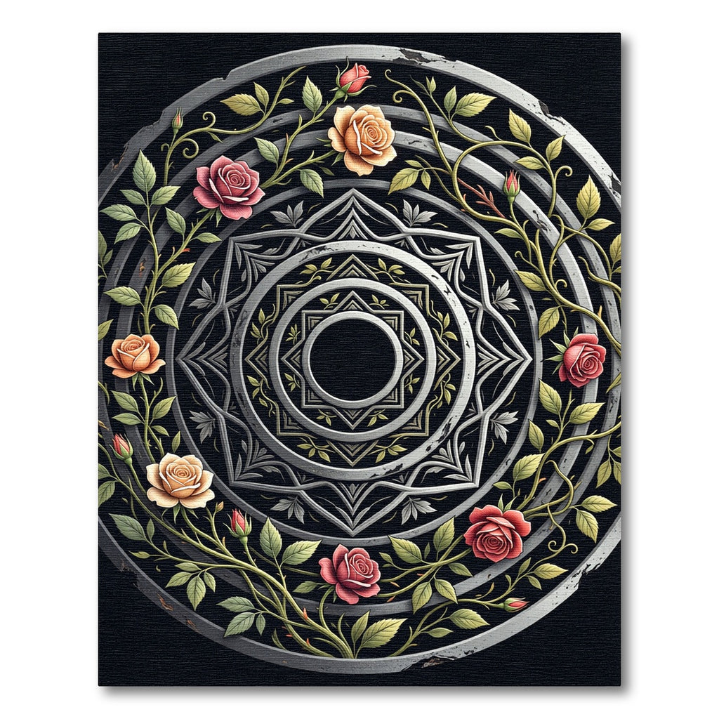 Ornate Rose Garland Circular Medallion Rug