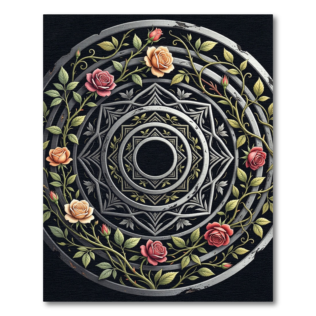Ornate Rose Garland Circular Medallion Rug