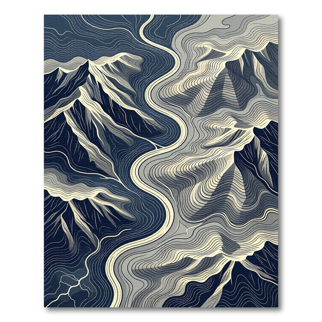 Abstract Midnight Mountain Topographic Contour Rug