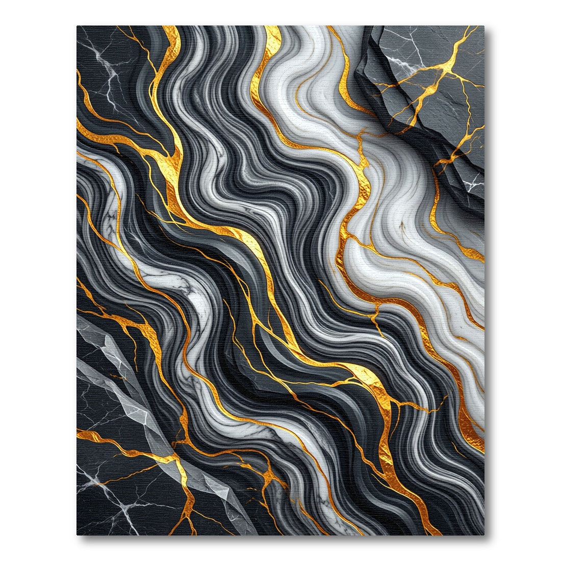 Abstract Black White Marble Gold Swirls Rug