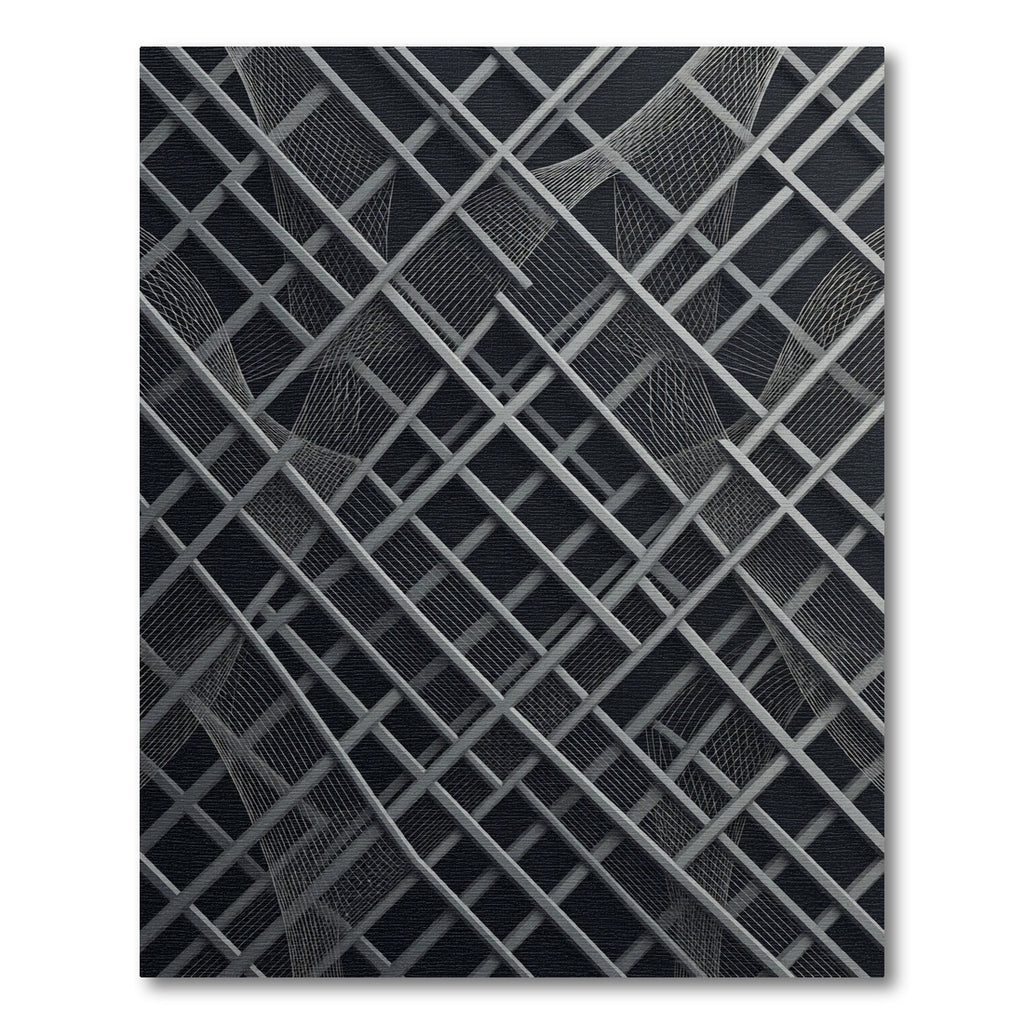 Geometric Charcoal Linear Grid Artwork Rug