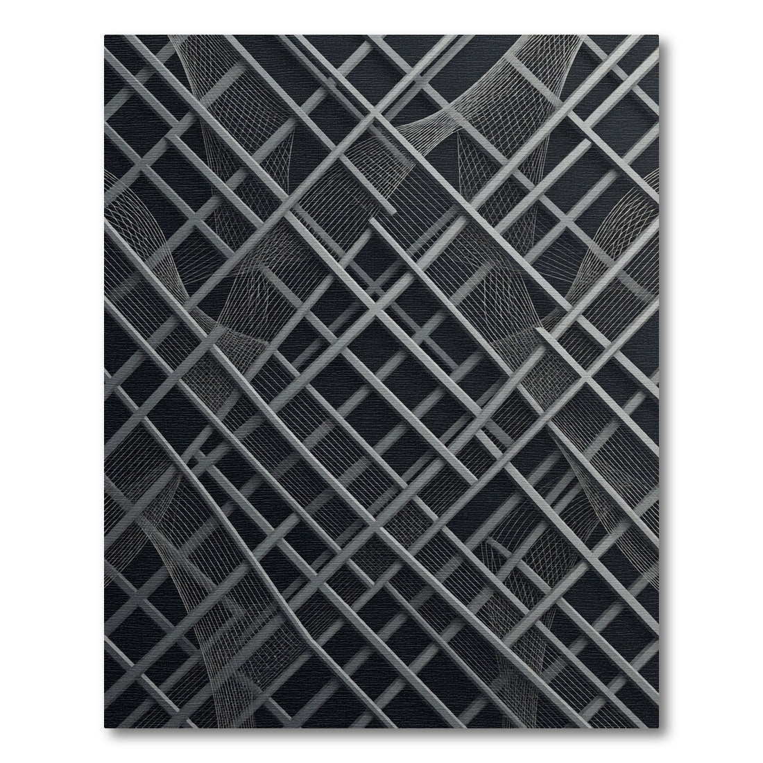 Geometric Charcoal Linear Grid Artwork Rug