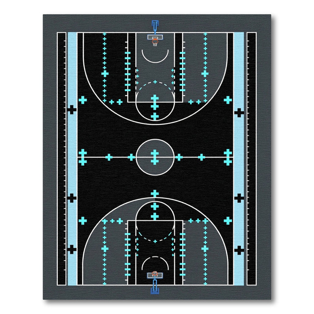 Modern Black Basketball Court Graphic Rug