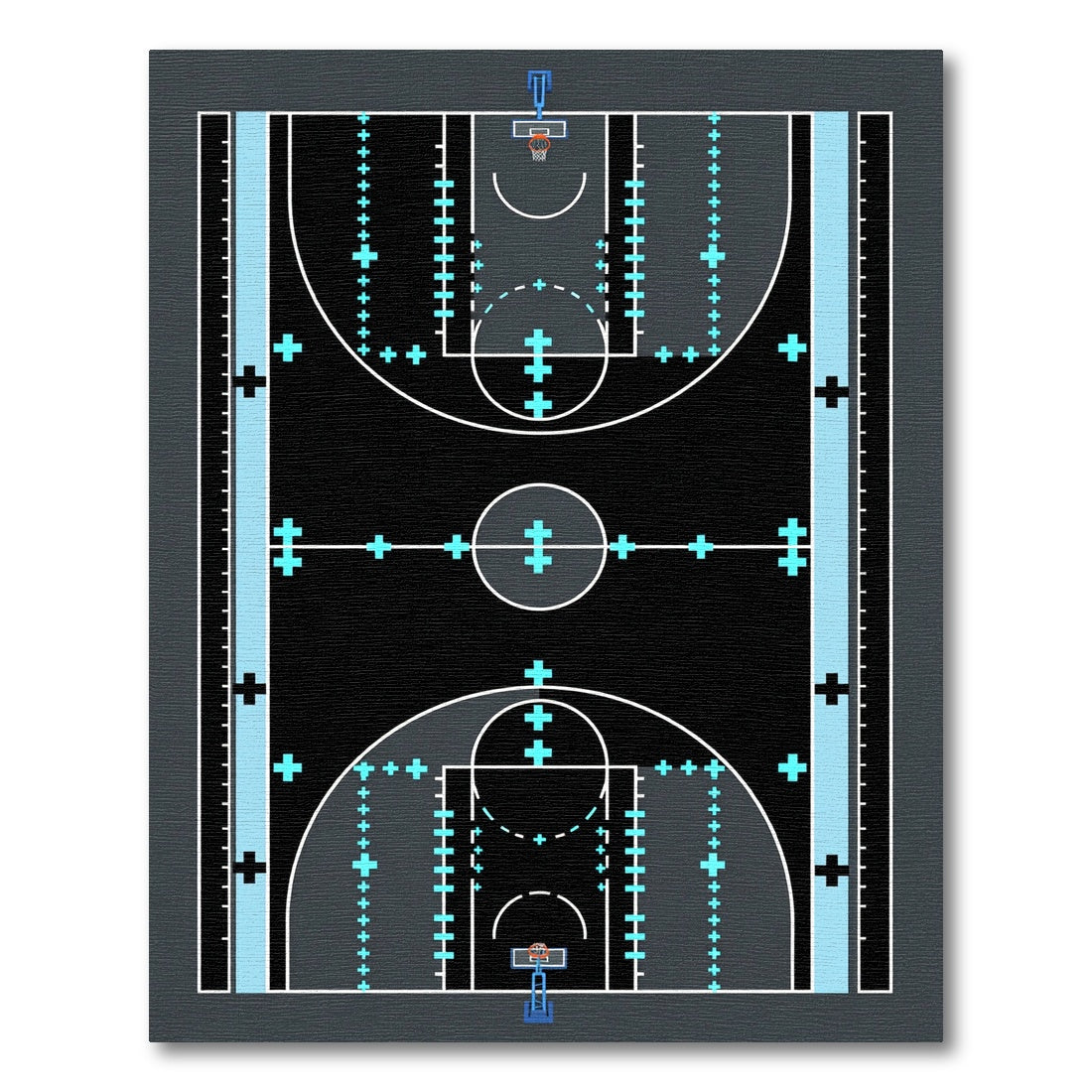 Modern Black Basketball Court Graphic Rug