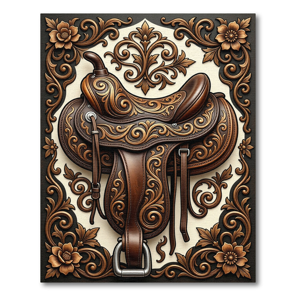 Ornate Western Saddle Scrollwork Rug