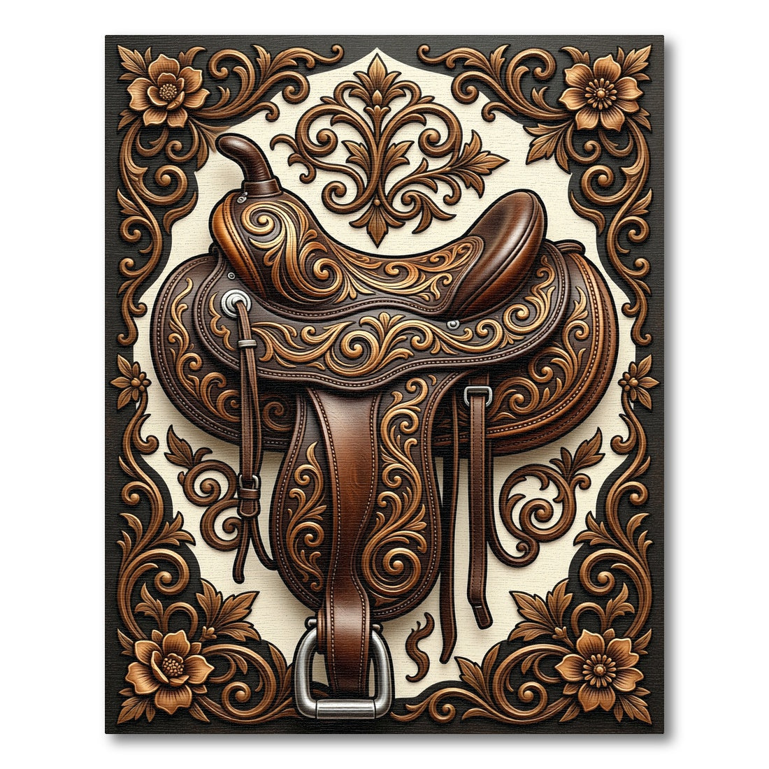 Ornate Western Saddle Scrollwork Rug