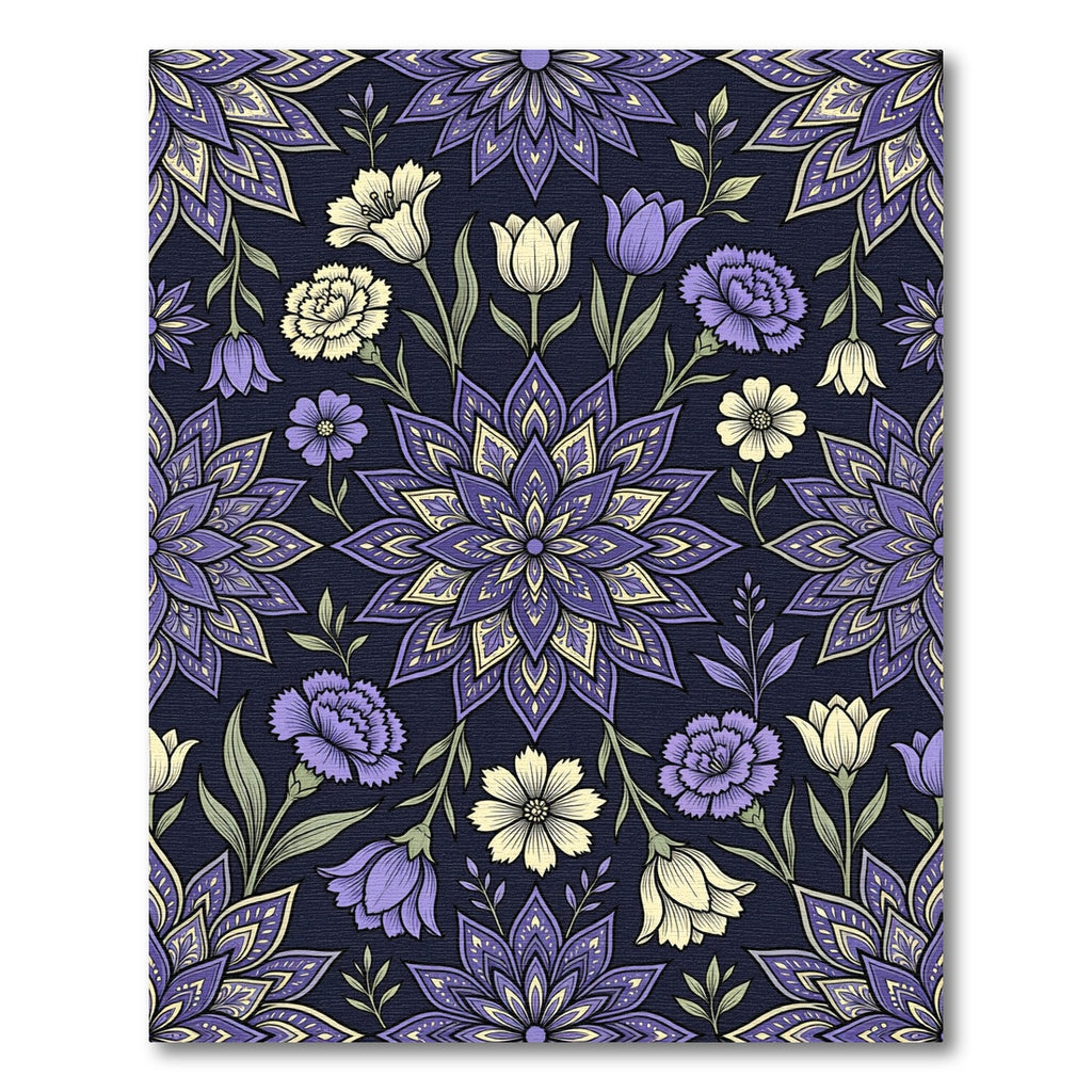 Deep Purple Floral Damask Medallion Rug