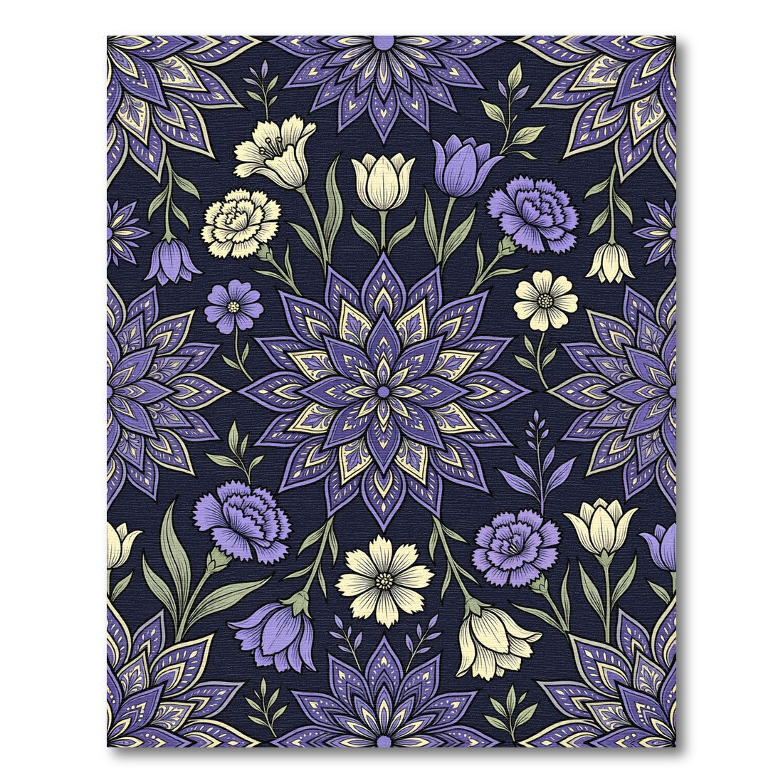Deep Purple Floral Damask Medallion Rug