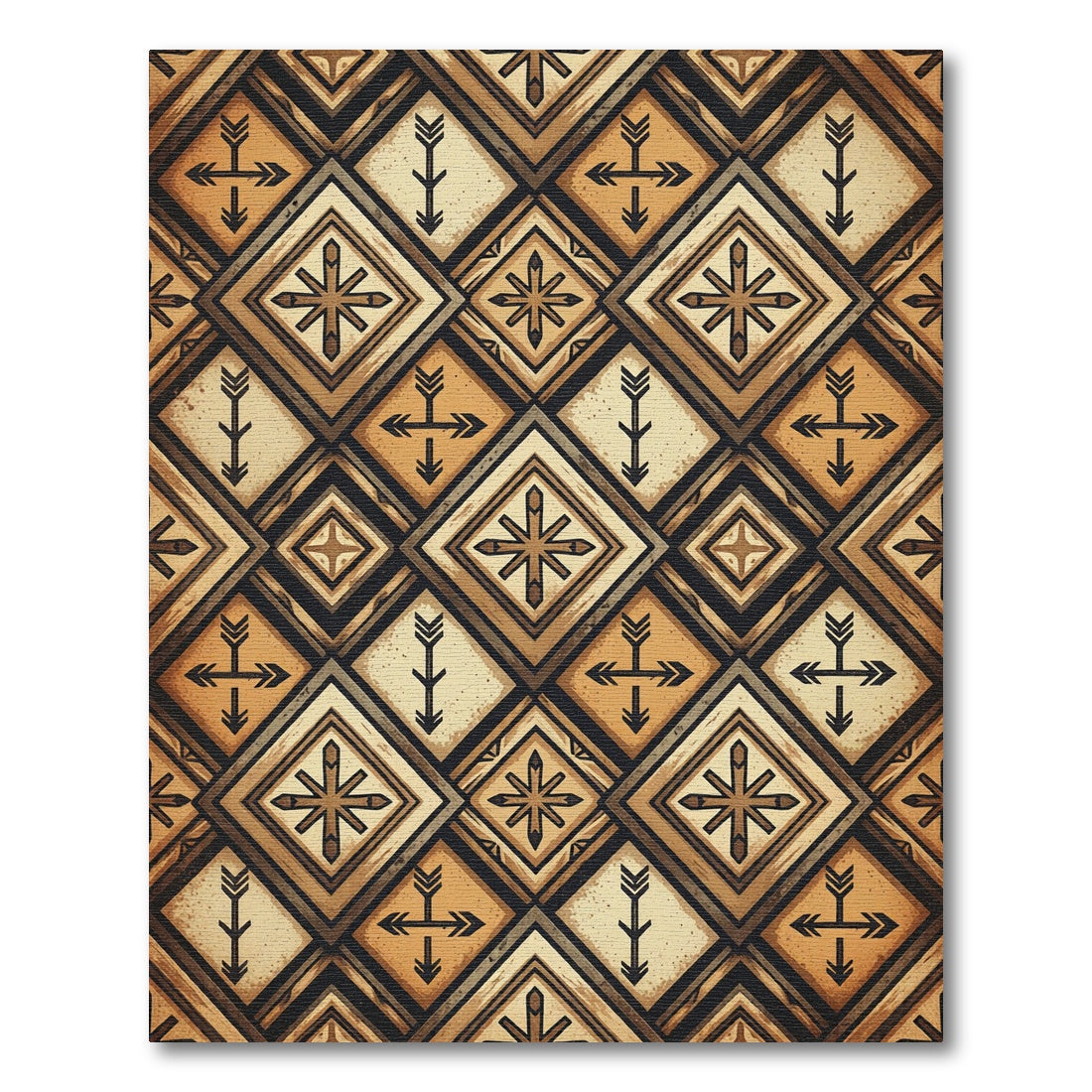 Earthy Tone Geometric Arrow Medallion Rug