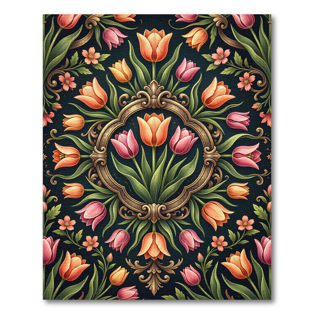 Sophisticated Peach and Pink Tulip Medallion Rug
