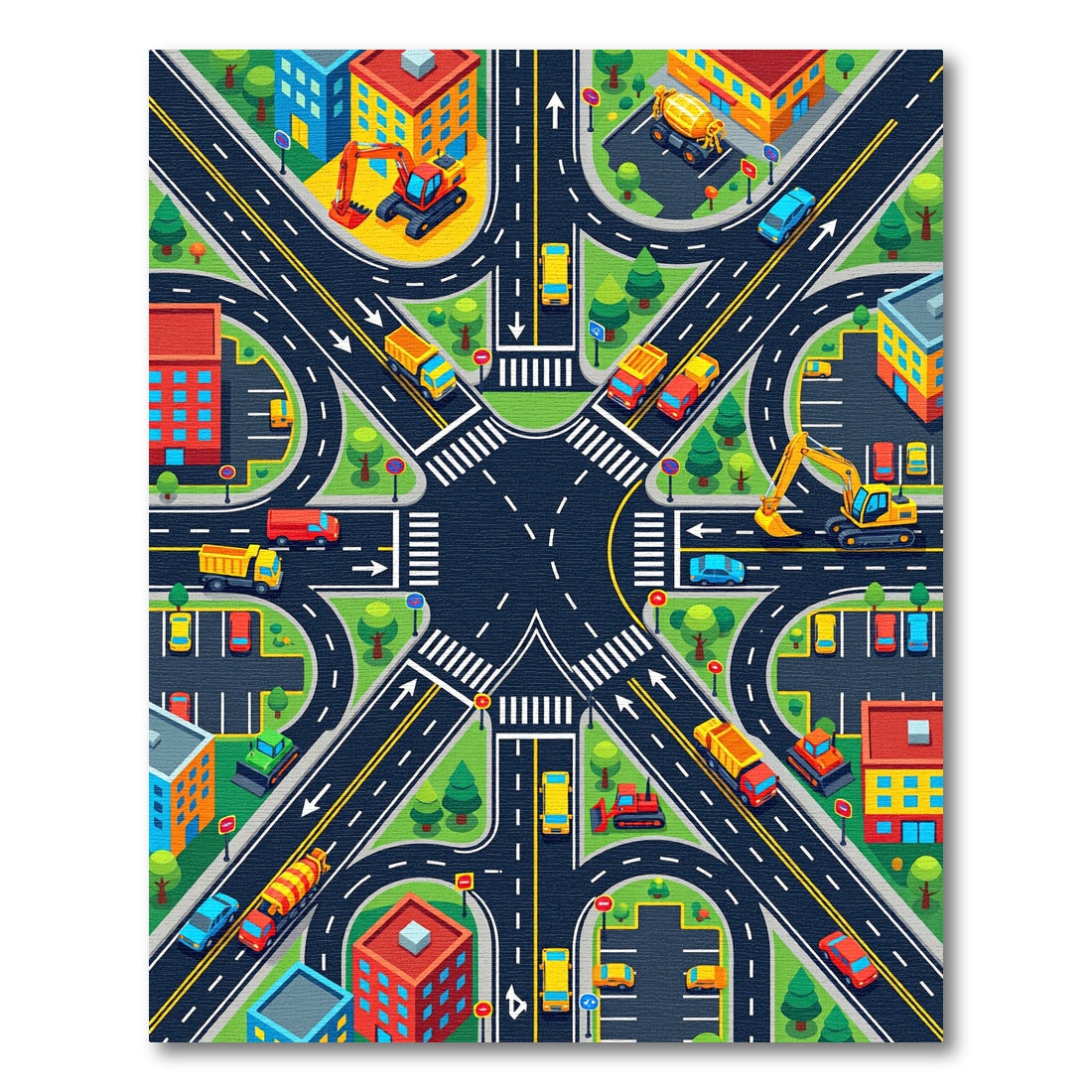 Vibrant Isometric City Traffic Map Rug