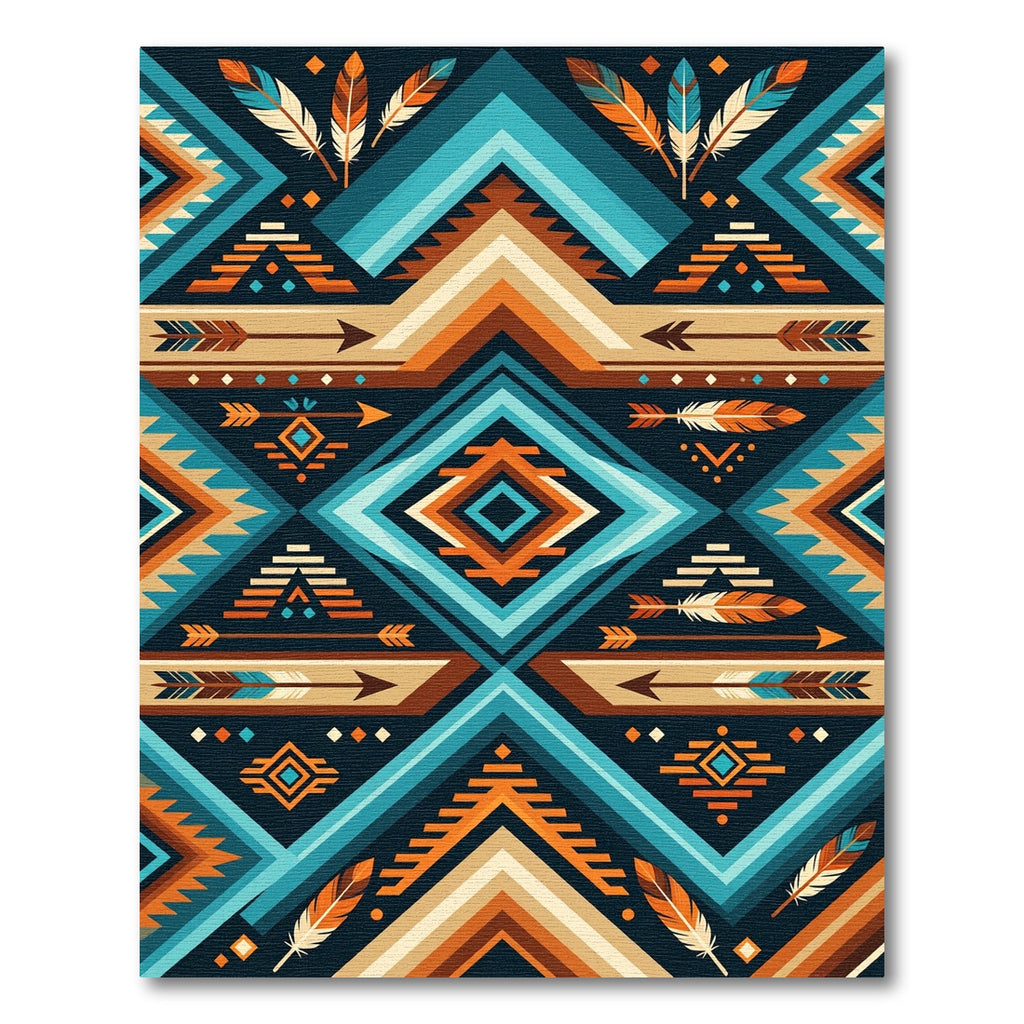 Geometric Teal Orange Feather Arrow Rug
