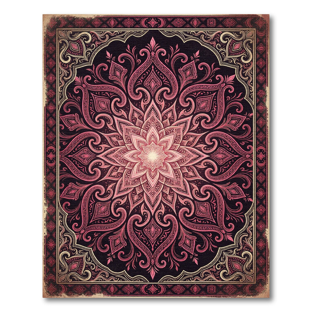 Ornate Crimson Floral Mandala Art Rug
