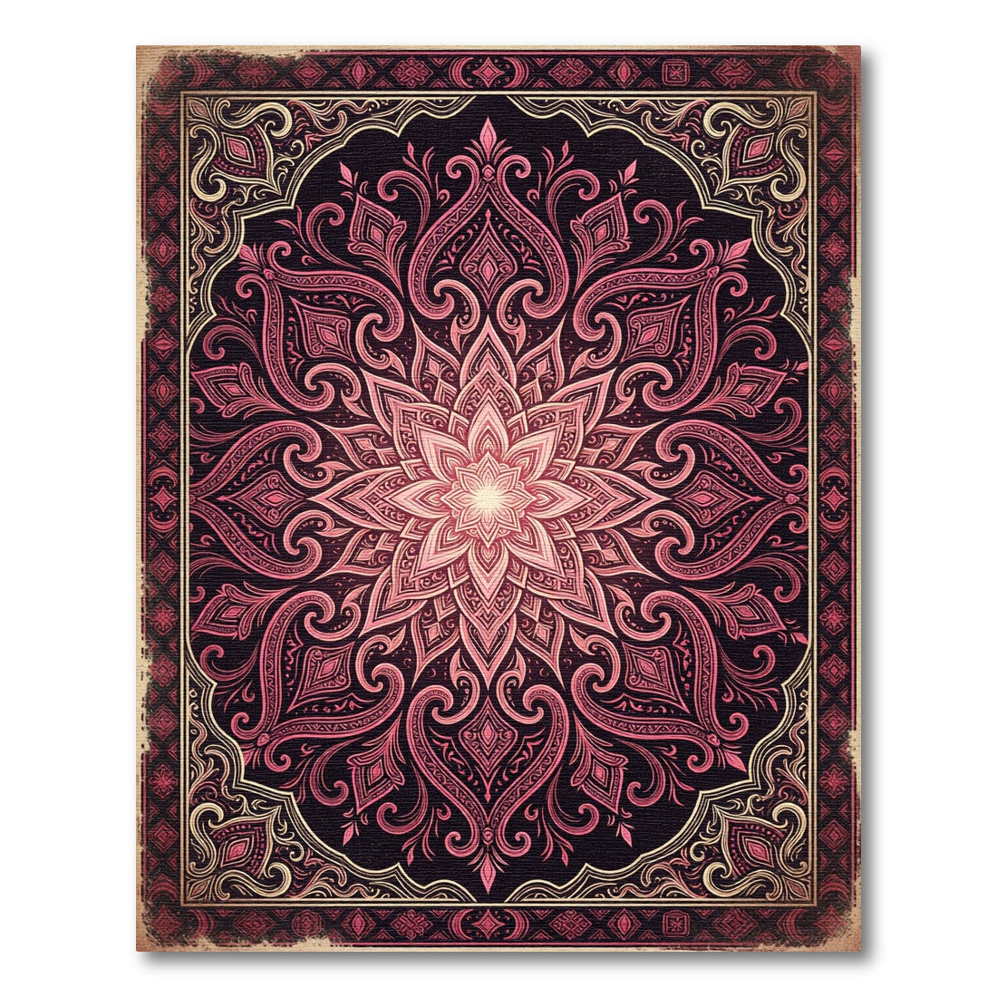 Ornate Crimson Floral Mandala Art Rug