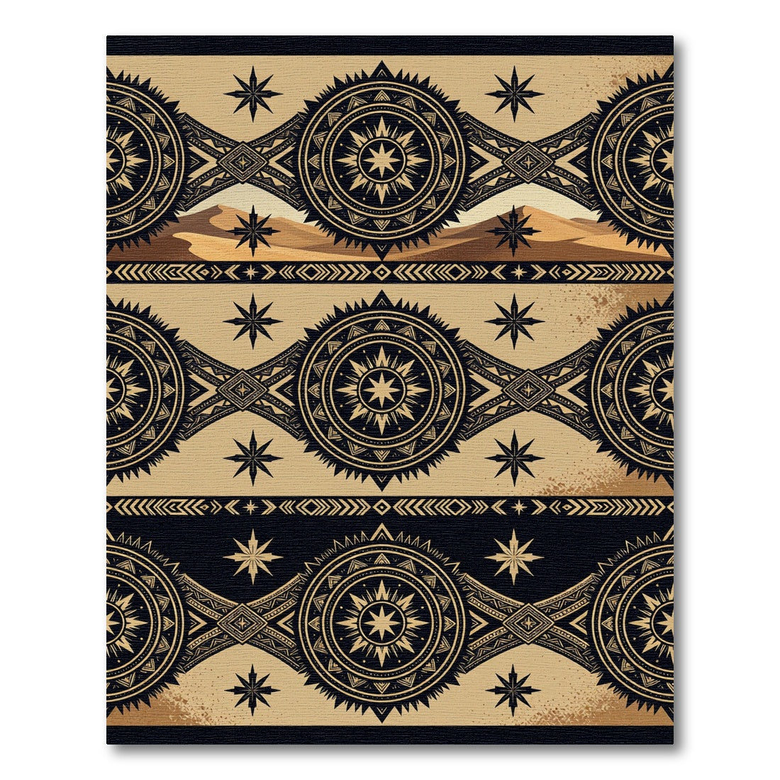 Golden Desert Compass Celestial Medallion Rug