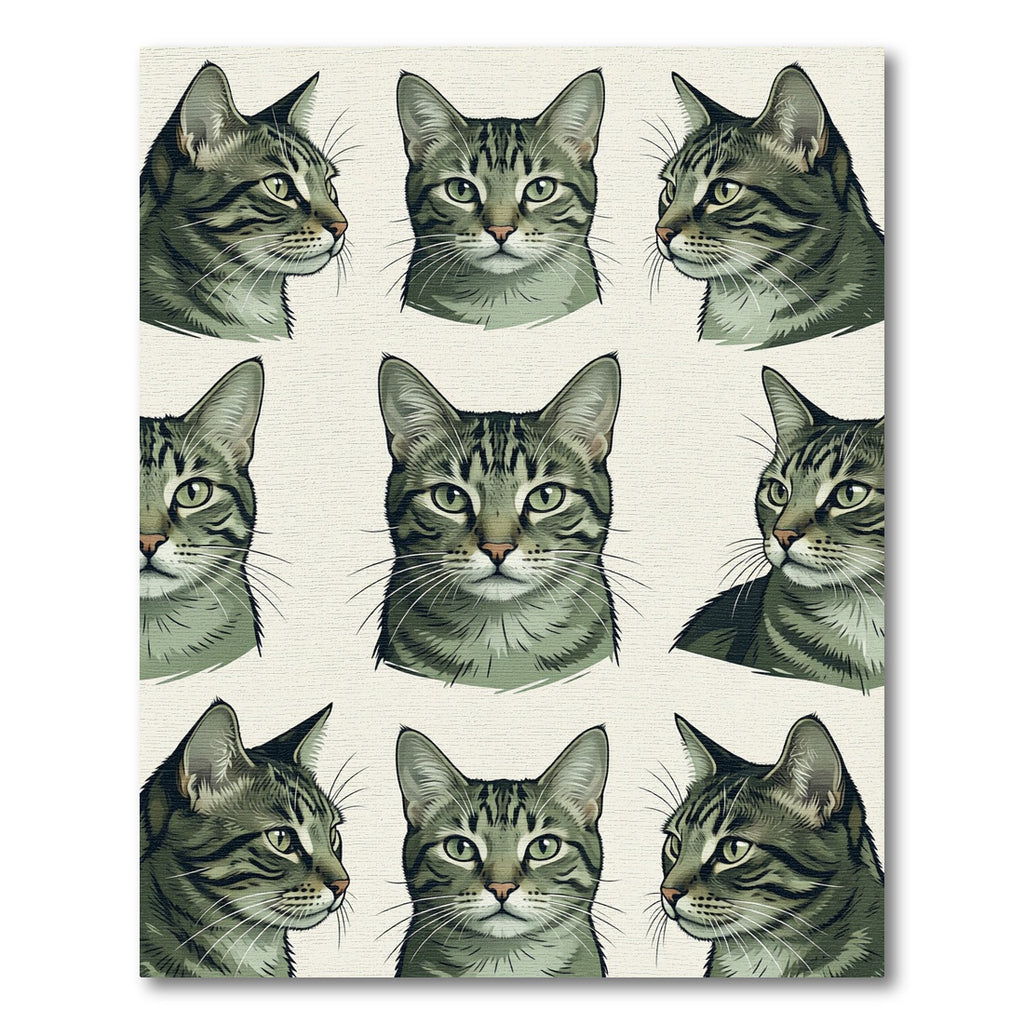 Graphic Tabby Cat Portrait Grid Rug
