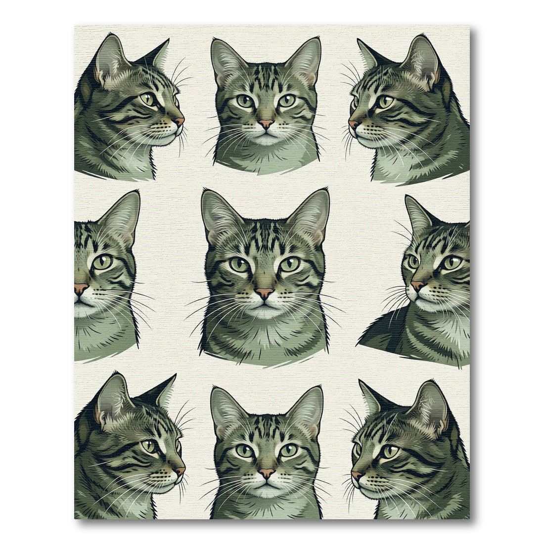 Graphic Tabby Cat Portrait Grid Rug