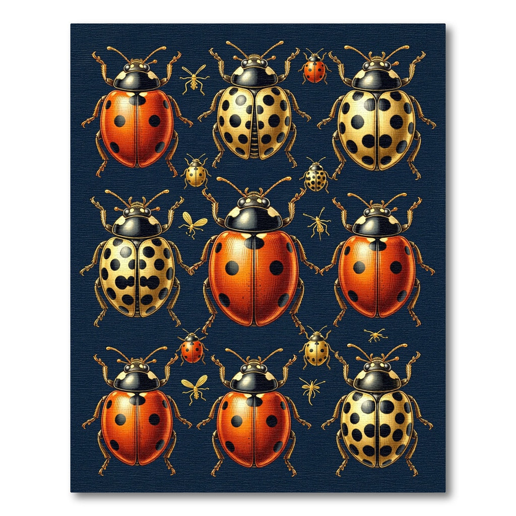 Whimsical Golden Ladybug Entomological Art Rug