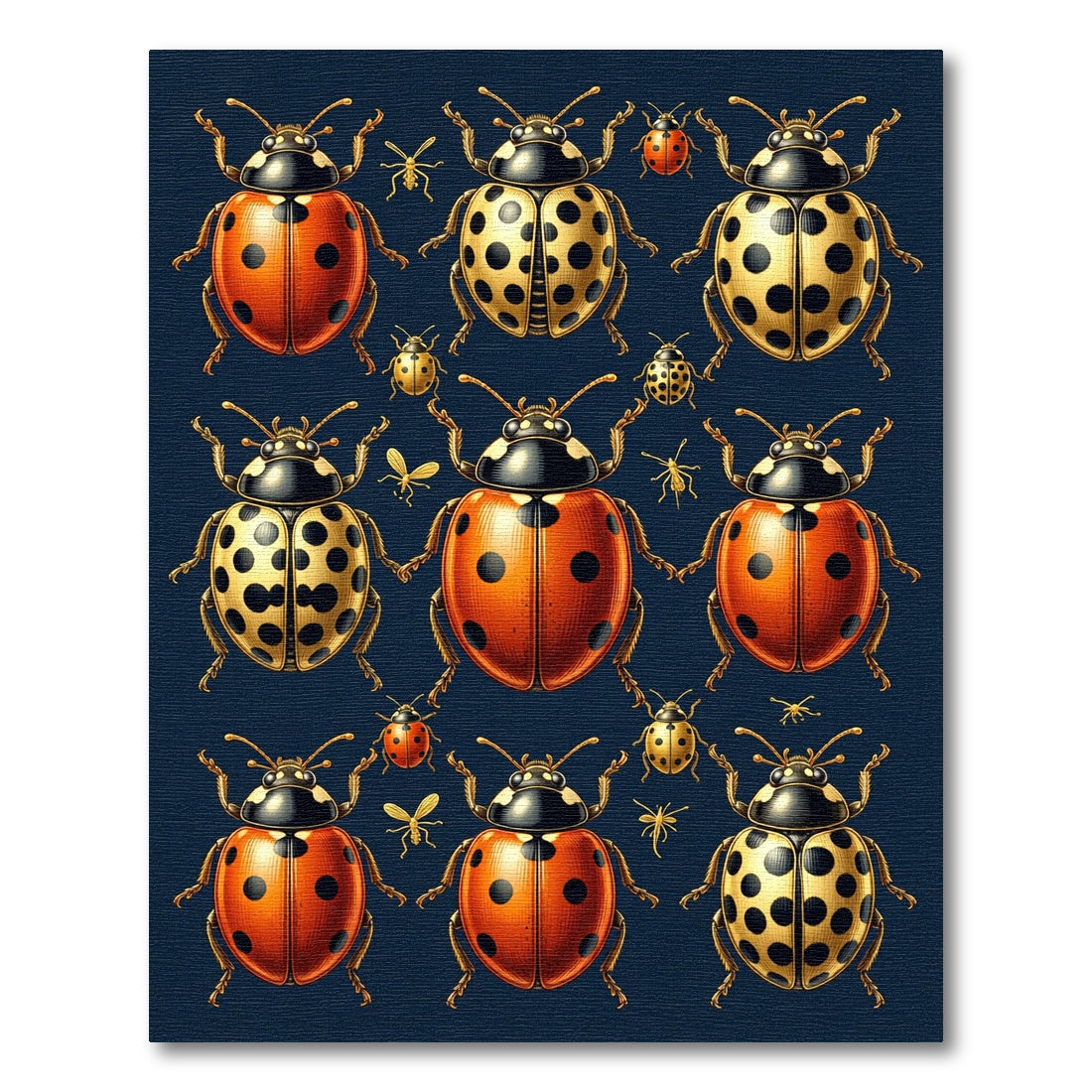 Whimsical Golden Ladybug Entomological Art Rug
