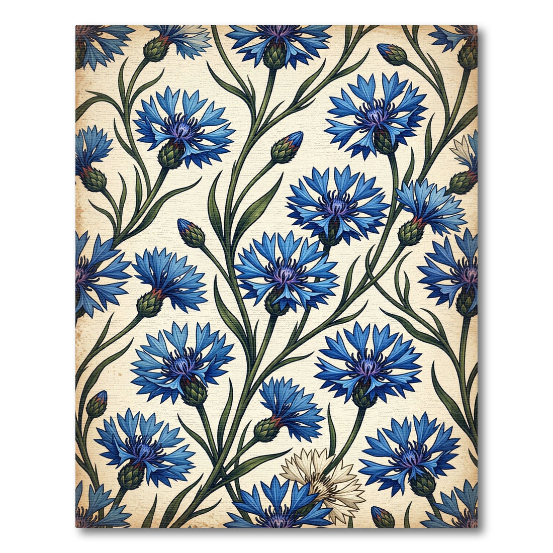 Vibrant Blue Cornflower Garden Pattern Rug