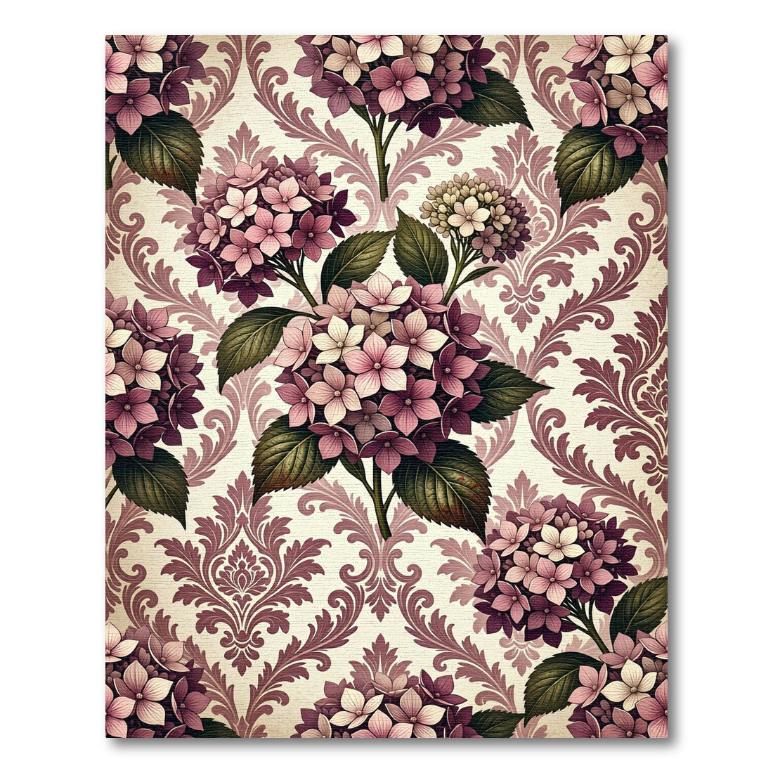 Vintage Mauve Hydrangea Damask Floral Rug