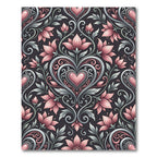 Pink Heart Floral Scrollwork Damask Rug