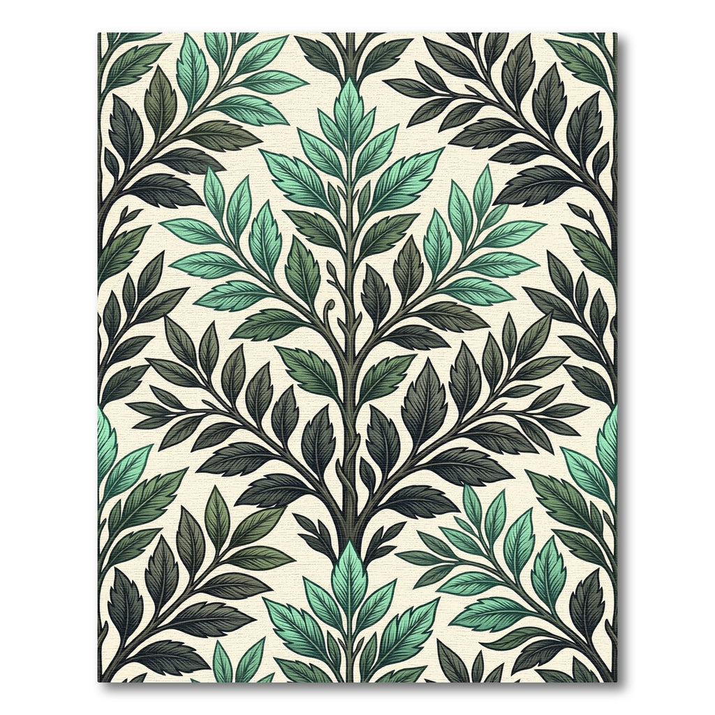 Elegant Mint Green Botanical Leaf Trellis Rug