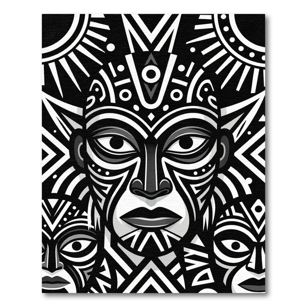 Monochrome Tribal Totem Face Art Rug
