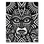 Monochrome Tribal Totem Face Art Rug