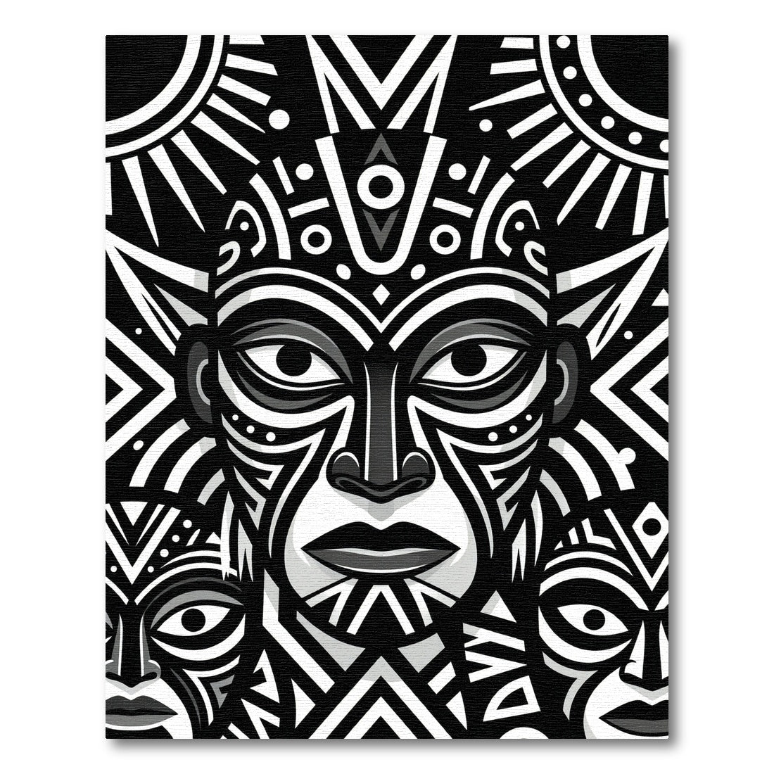 Monochrome Tribal Totem Face Art Rug