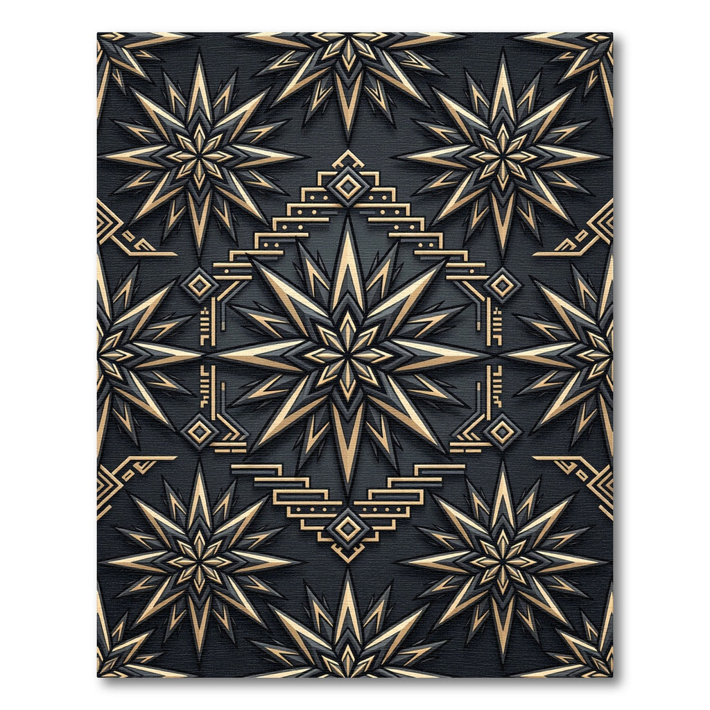 Midnight Gold Geometric Celestial Star Rug