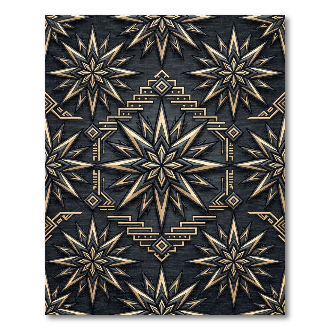 Midnight Gold Geometric Celestial Star Rug