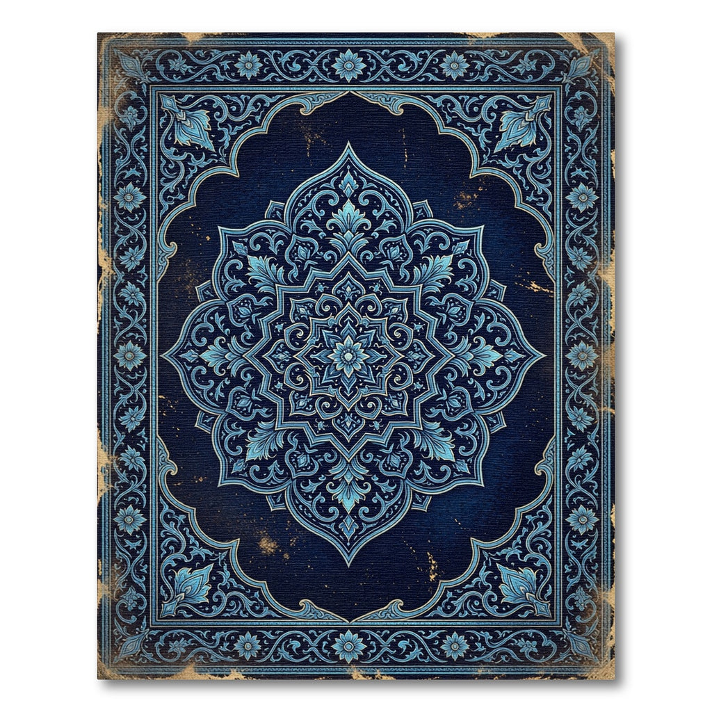 Intricate Navy Blue Floral Mandala Rug