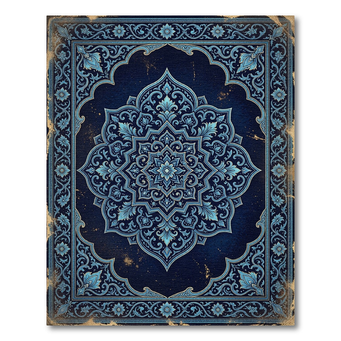 Intricate Navy Blue Floral Mandala Rug