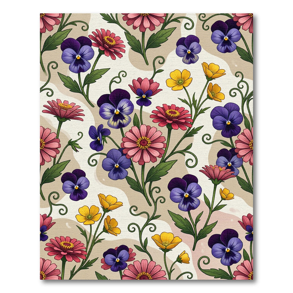 Vibrant Violet Pansies Pink Zinnias Yellow Rug