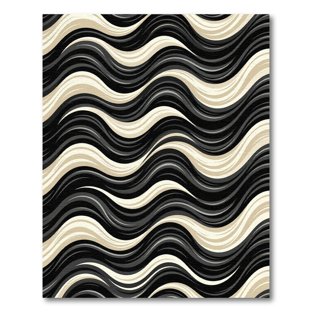 Dynamic Black Gold Curving Stripes Rug