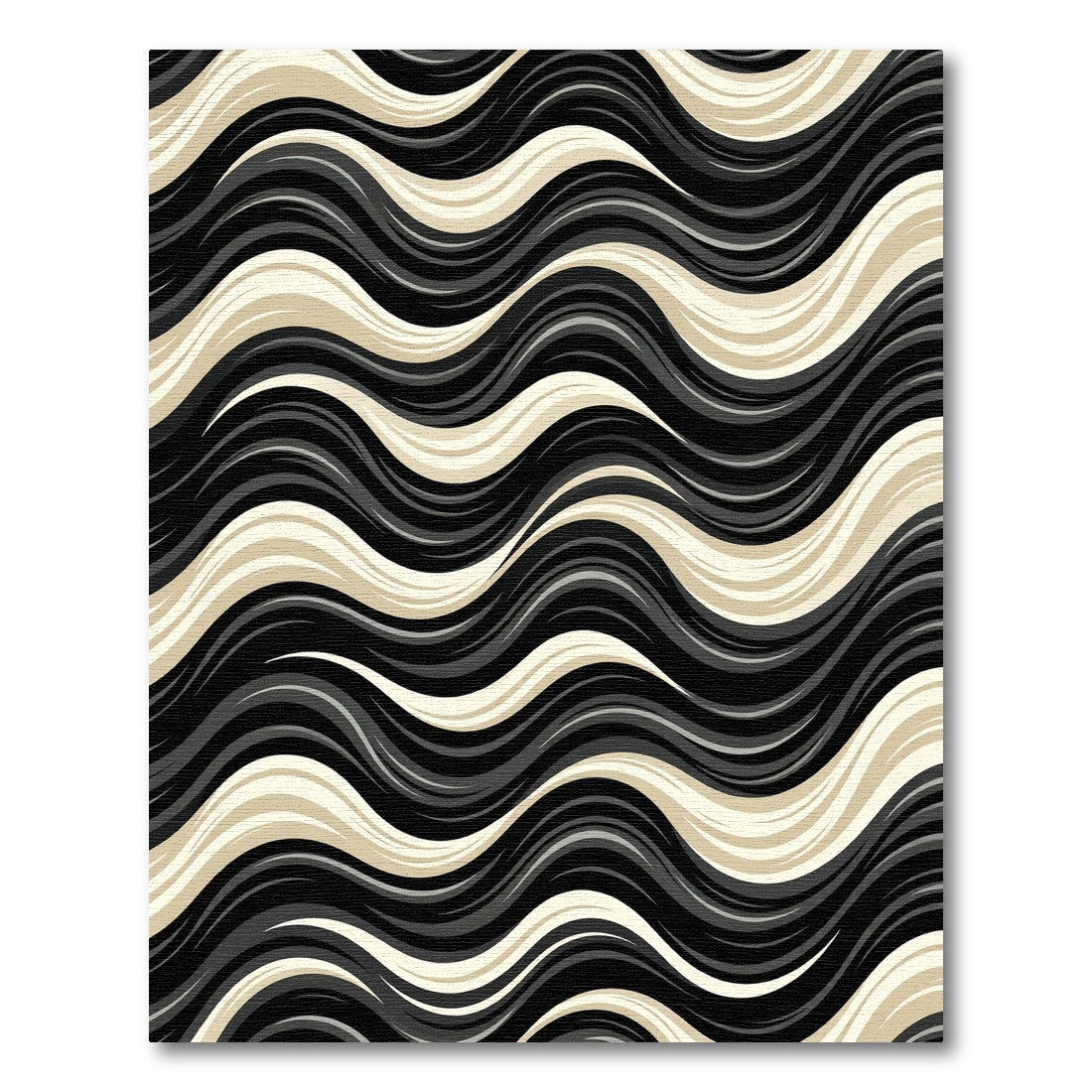 Dynamic Black Gold Curving Stripes Rug