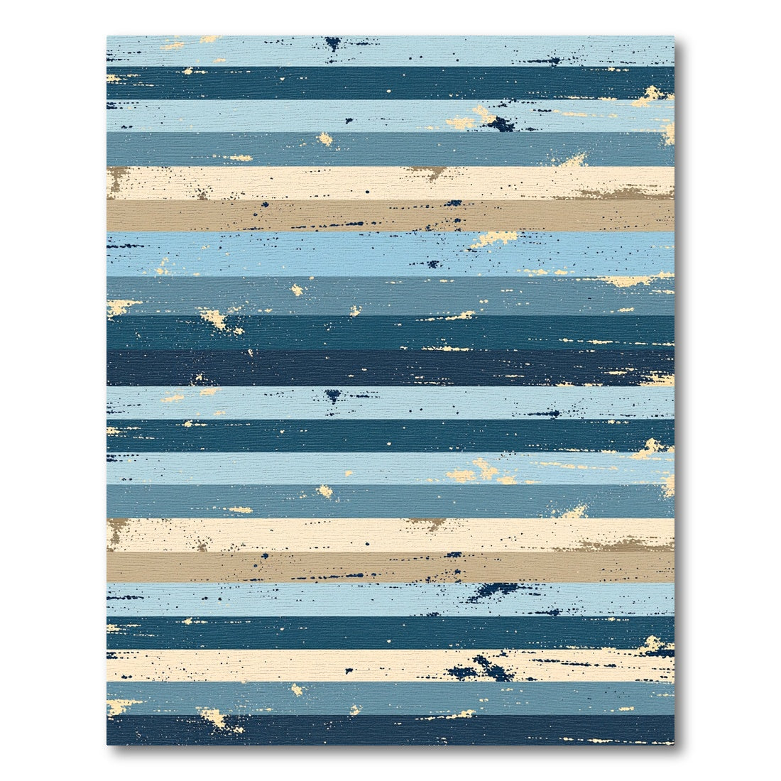 Distressed Blue and Beige Horizontal Stripe Rug