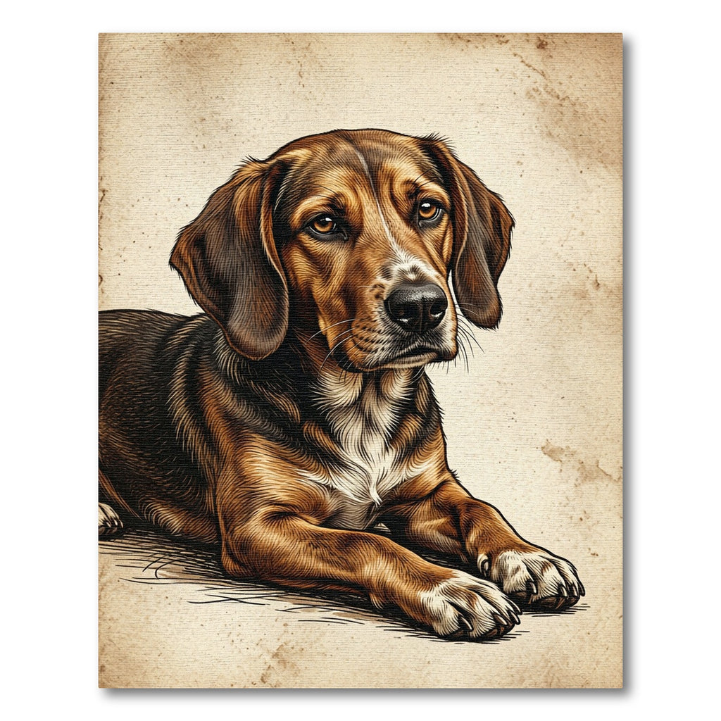 Vintage Brown Hound Portrait Illustration Rug