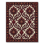 Deep Red Floral Scroll Damask Rug