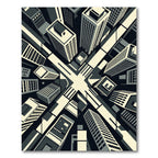 Monochrome Art Deco Cityscape Buildings Rug