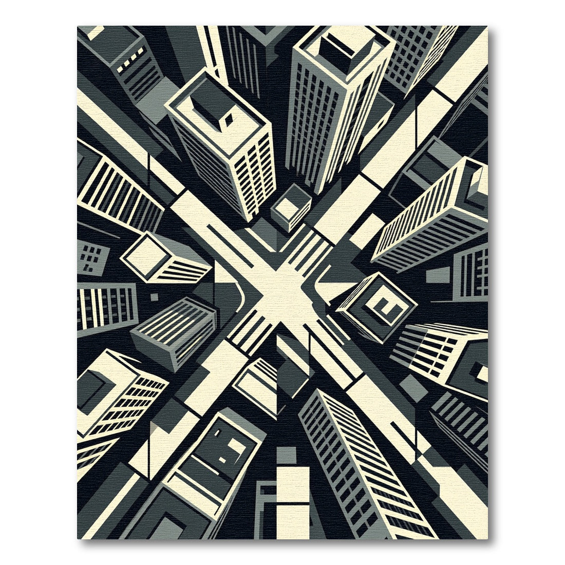 Monochrome Art Deco Cityscape Buildings Rug