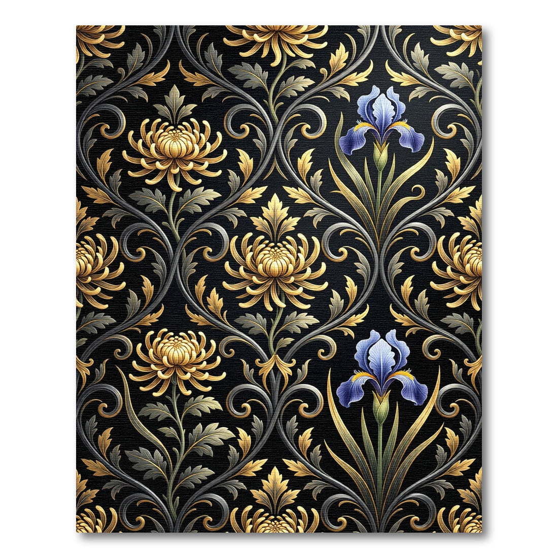 Gilded Gold Chrysanthemum Iris Swirls Rug