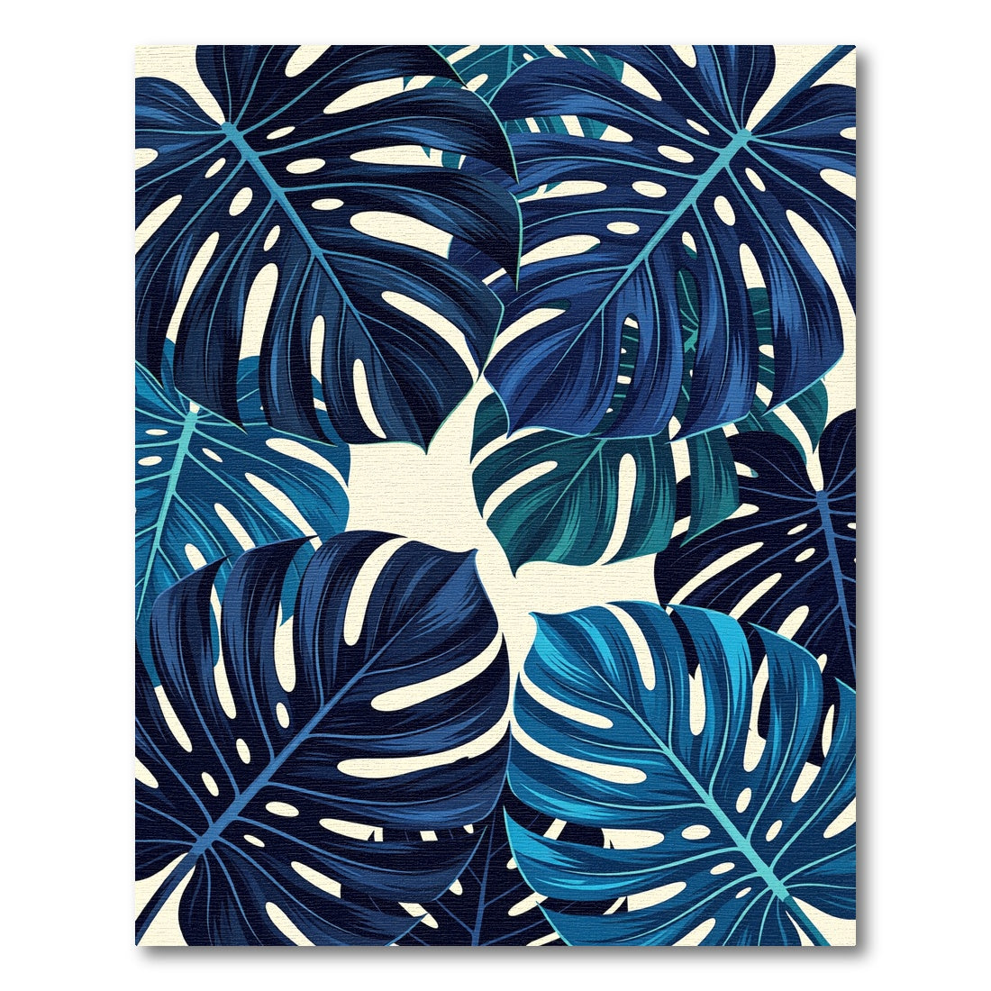 Deep Blue Tropical Monstera Leaves Rug