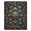 Ornate Gold Scrollwork Royal Blue Medallion Rug