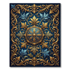 Ornate Gold Scrollwork Royal Blue Medallion Rug