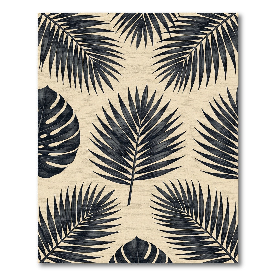 Minimalist Black Tropical Leaves on Beige Rug