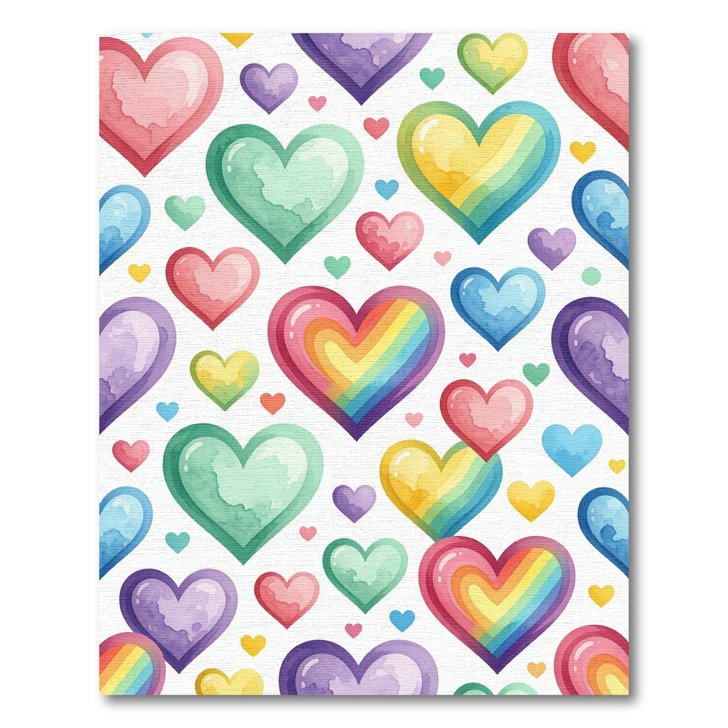 Watercolor Rainbow Hearts Scattered Array Rug