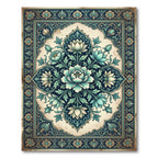 Deep Teal Floral Medallion Intricate Border Rug