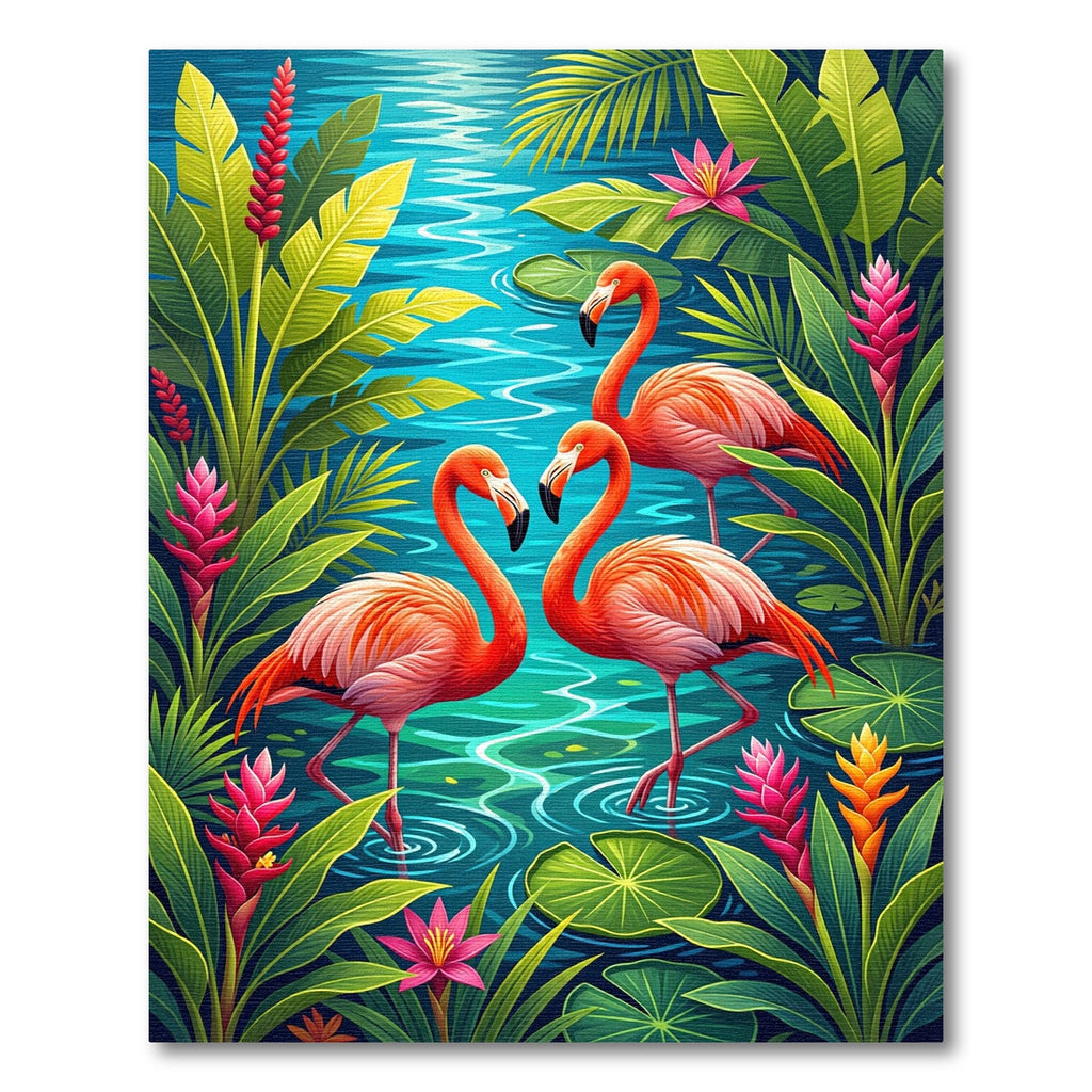 Tropical Flamingo Flora Lush Teal Pool Rug